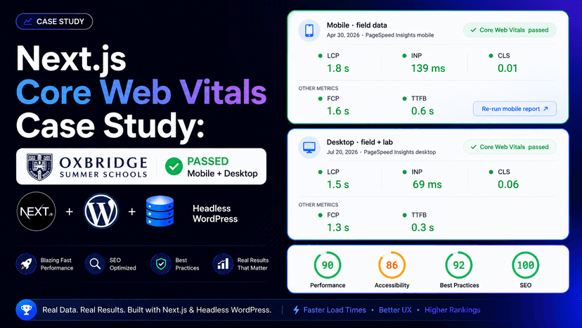 Next.js Core Web Vitals Case Study: Oxbridge Passed Mobile + Desktop
